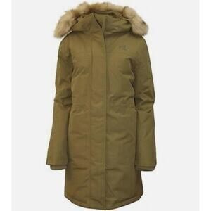 North Face Arctic Parka Jacket Womens XS Military Olive Faux Fur Hood Waterproof